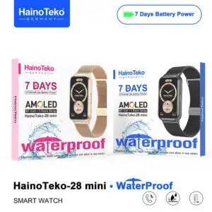 HainoTeko 28 Mini Smartwatch with AMOLED Display, Bluetooth Calling, Water Resistant, 7-Day Battery Life, Includes 3 Interchangeable Straps